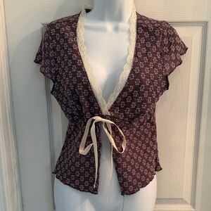 Chic Plum Blouse with Lace Detail